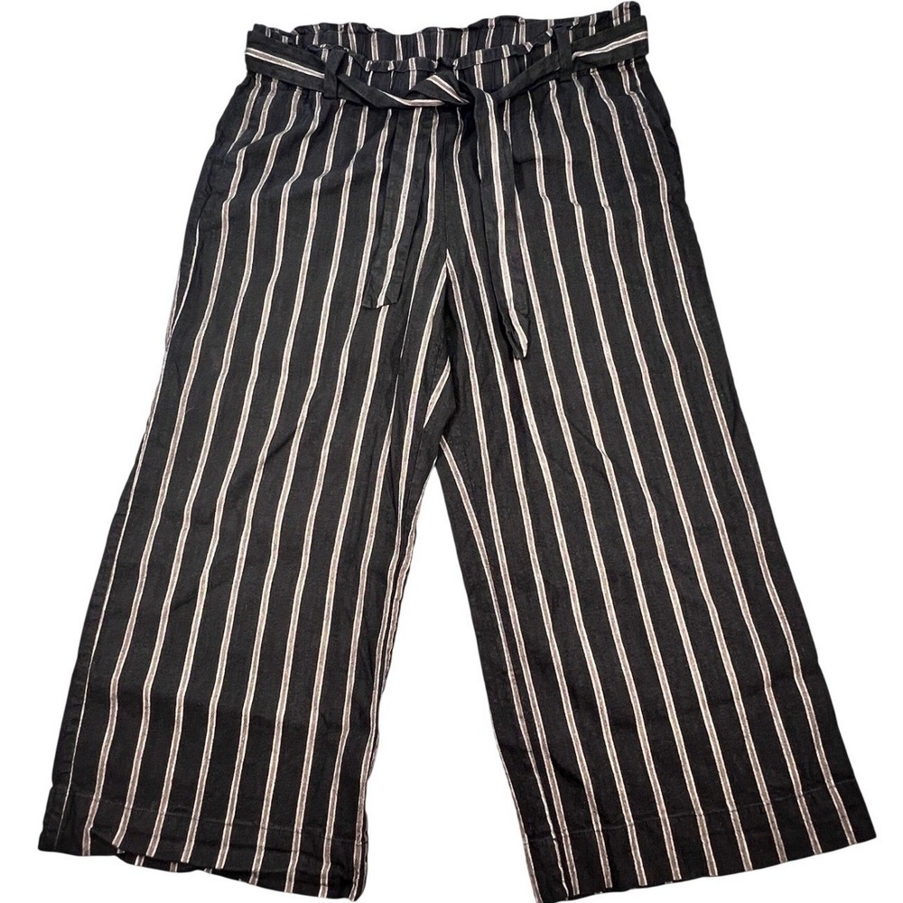 J Jill Stretch Linen Crop Pants Paperbag Tie Waist Wide Leg Pull On Size Large